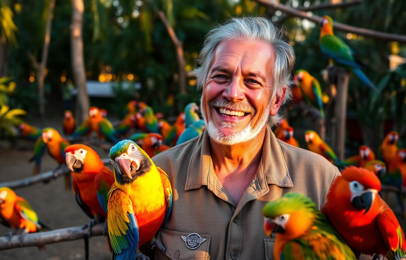 Vogelhouder in een grote volière